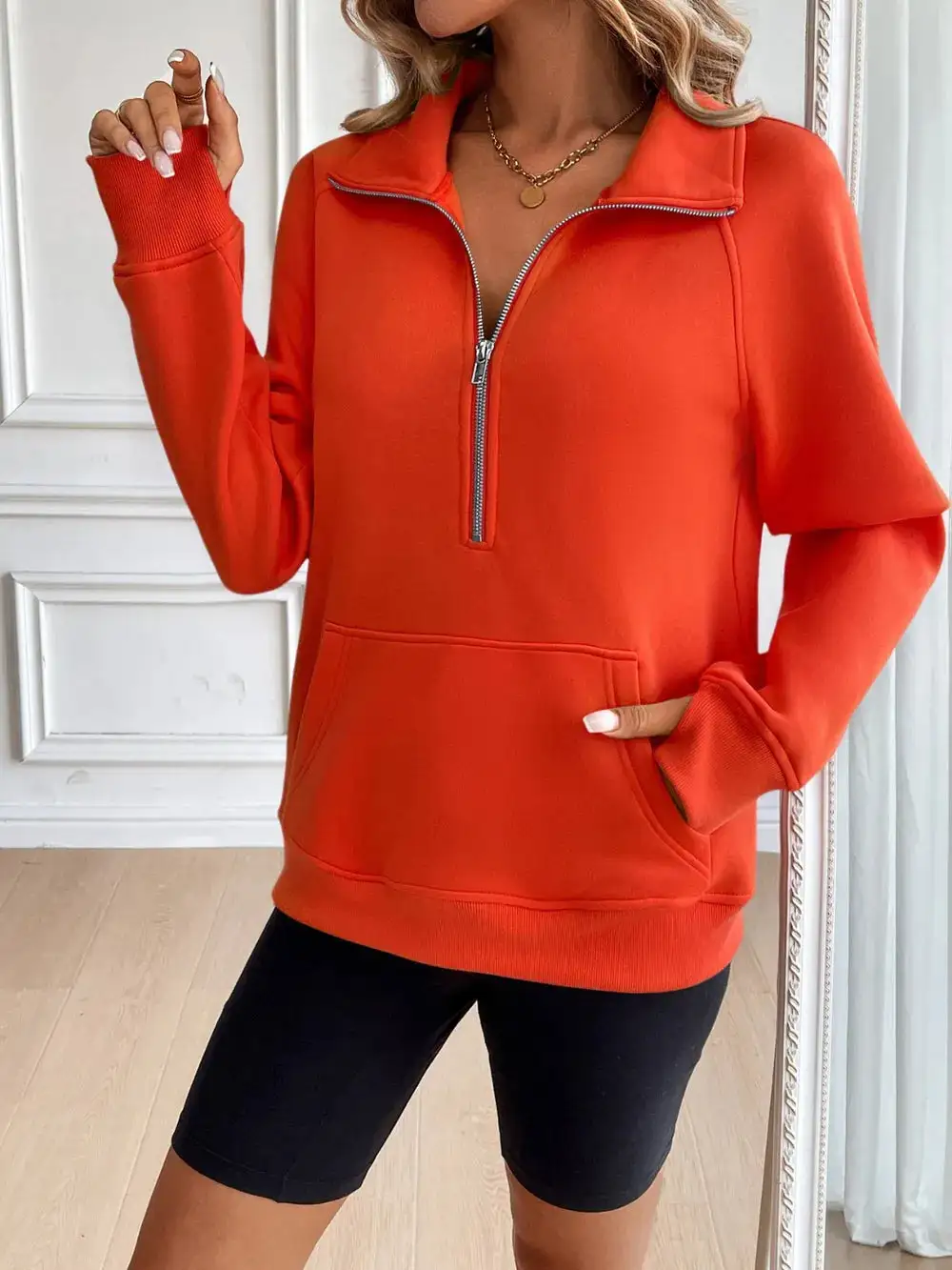 Half Zip Raglan Sleeve Sweatshirt