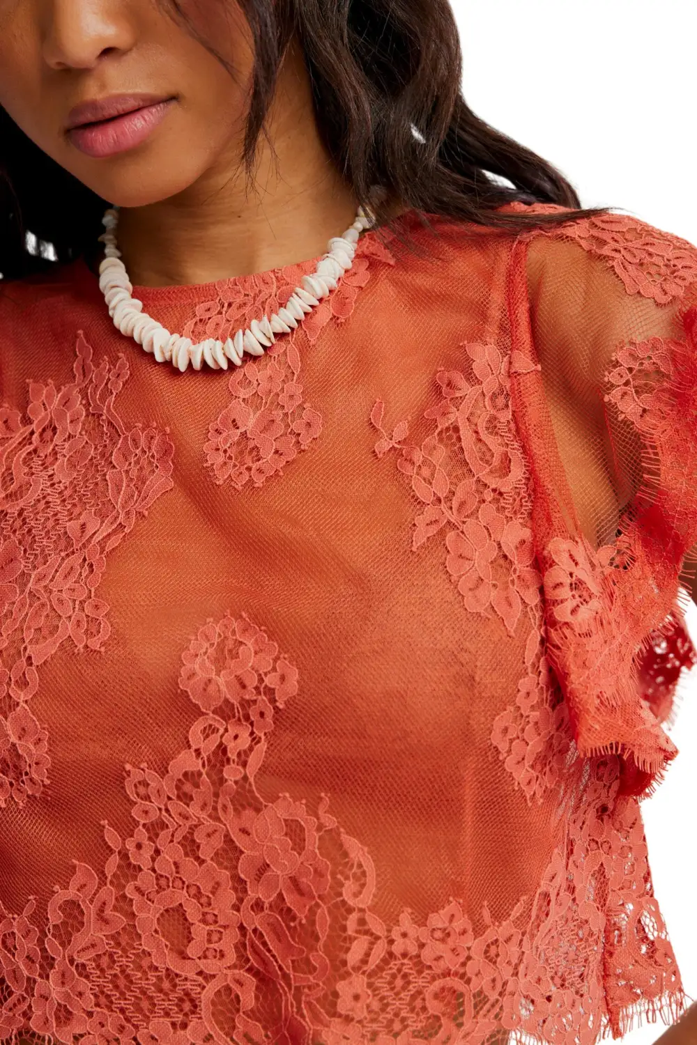 Lace Scalloped Cropped Fitted Top