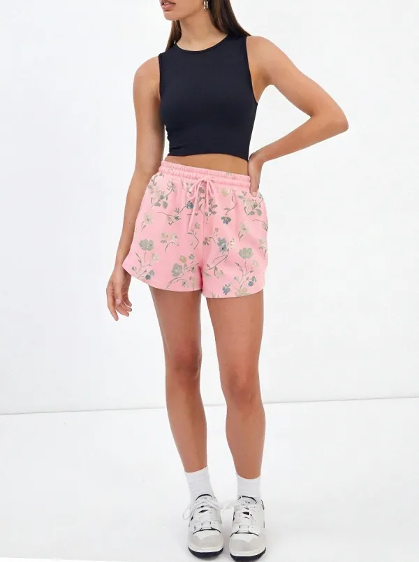 Women's Floral Botanical Grey Printed Sweat Shorts