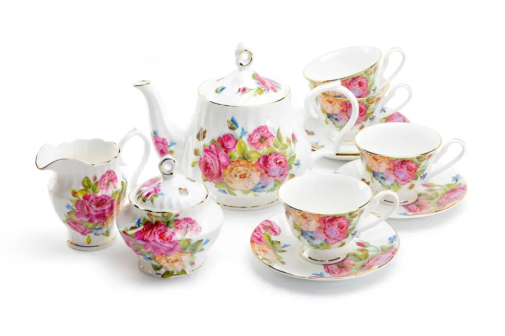 Rose Butterflies Bone China Tea Set