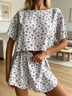 Refined Floral-Print Top and Shorts Lounge Set