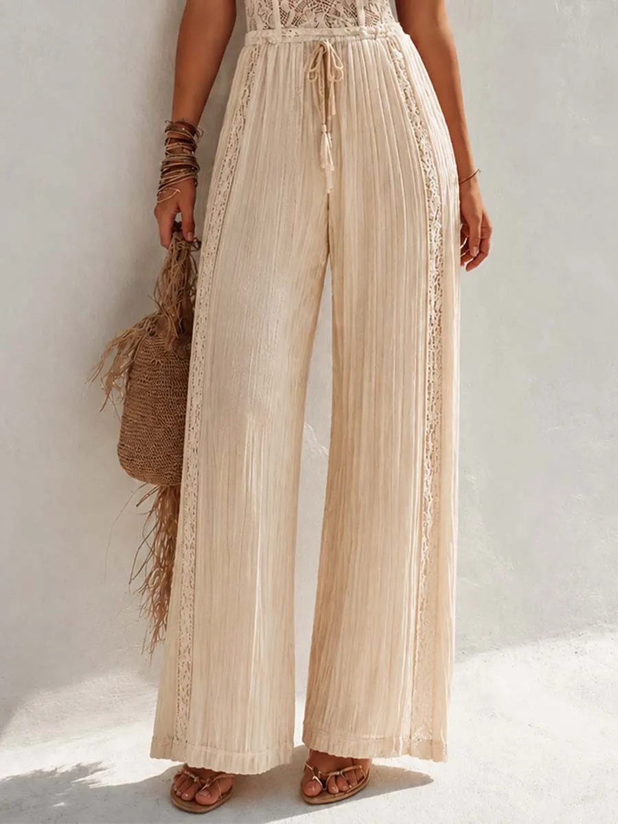Bohemian Cream Lace Corset And Pleated Wide-Leg Jumpsuit