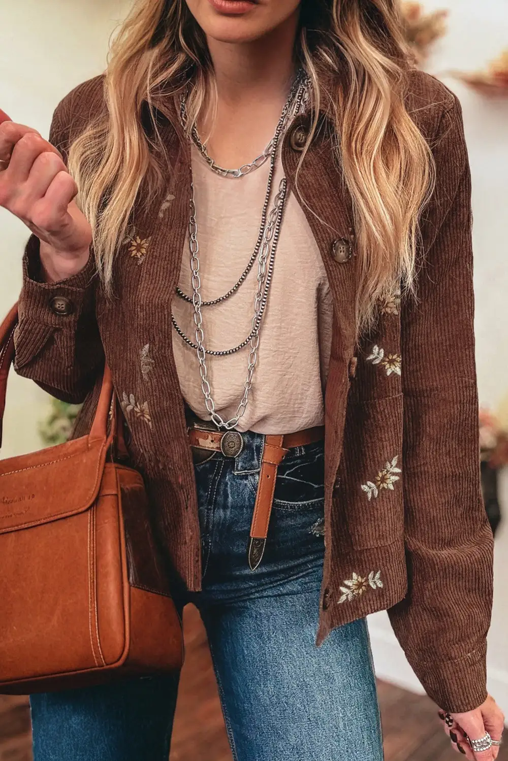 Button-Front Button-Down Collared Corduroy Jacket