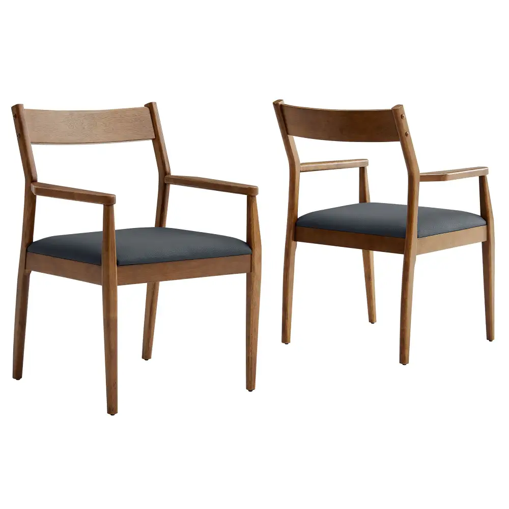 Vegan Leather Wood Dining Armchairs Set of Two