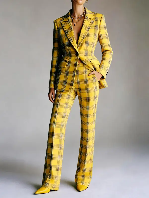 Relaxed Contrast Color Plaid Split Blazer