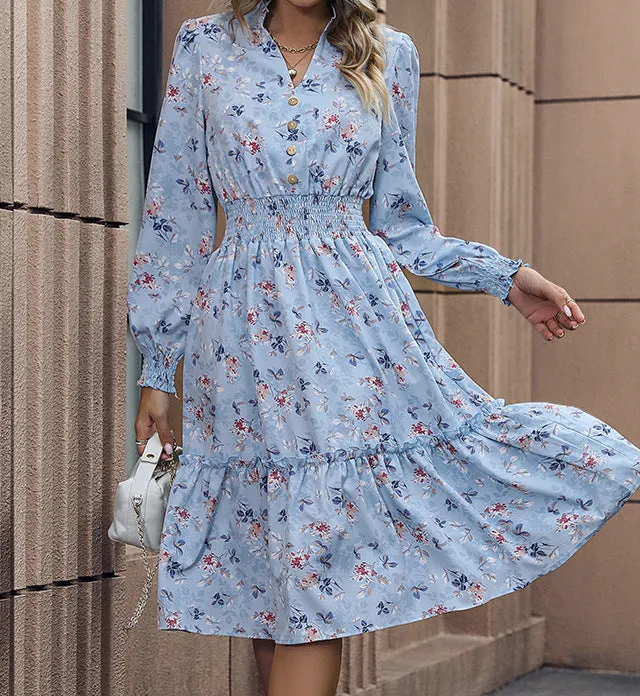 Women's Puff-Sleeve Floral Summer Midi Dress
