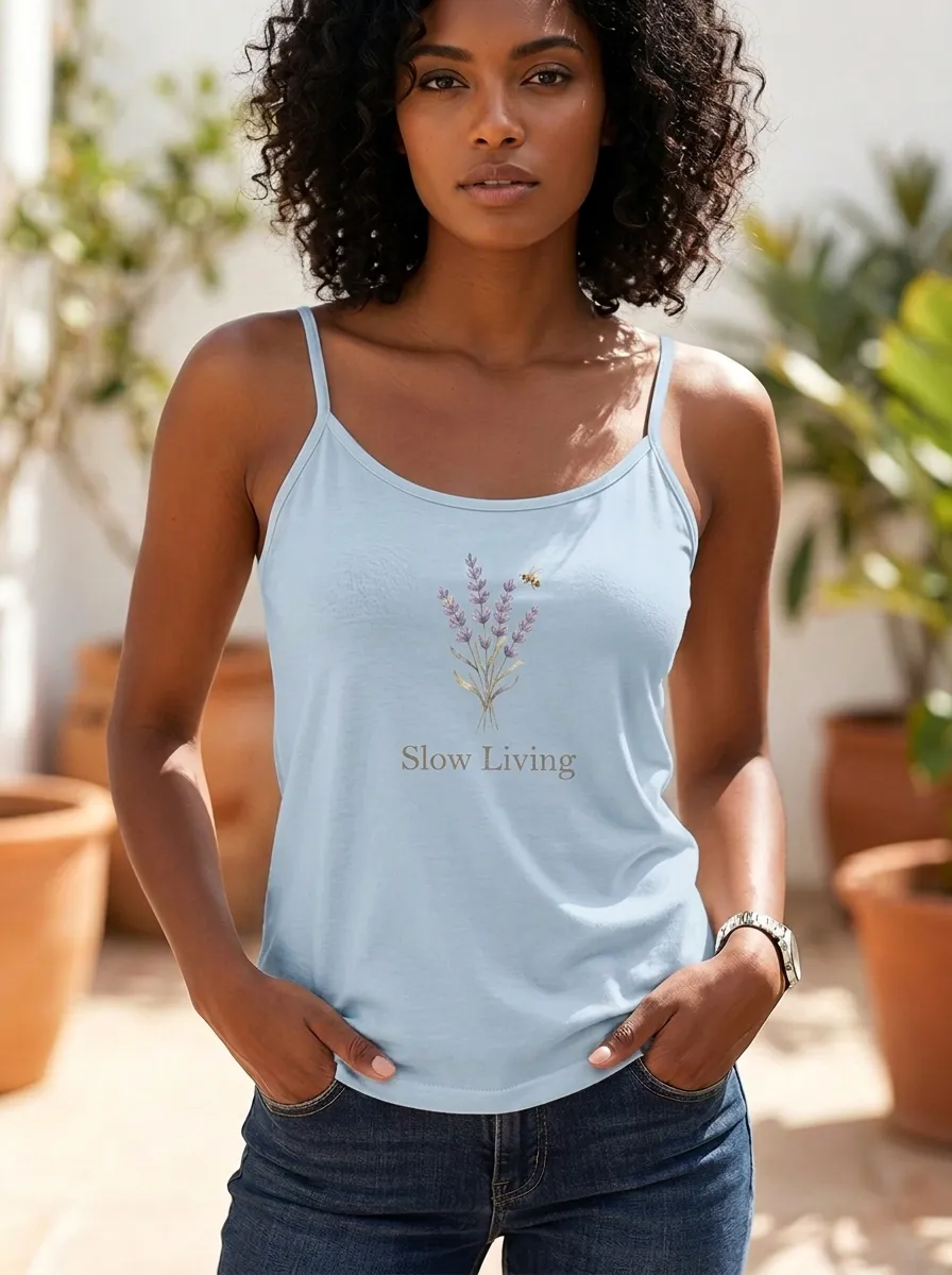 Women's Slow Living Nature Lover Lavender Bee Printed Camisole Top