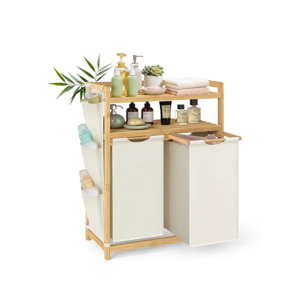 Double Compartment Shelved Divided Laundry Storage Hamper