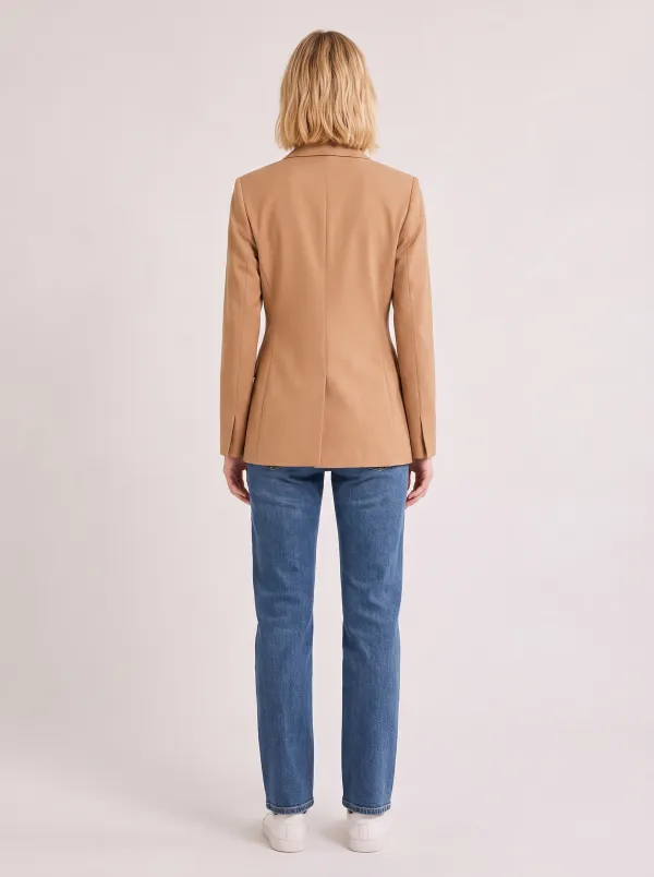 Women's Camel Solid Color Single Button Blazer Jacket