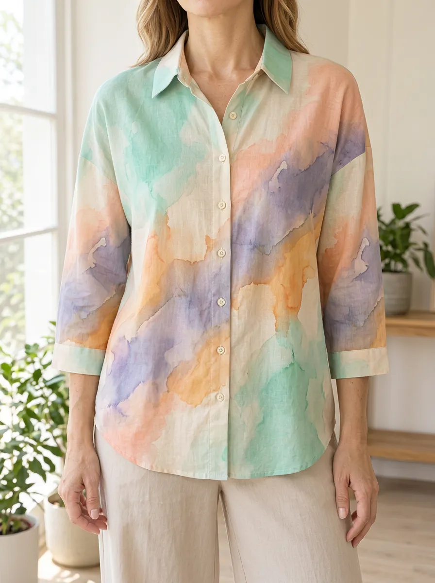 Women's Modern Art Pastel Watercolor Abstract Shirt