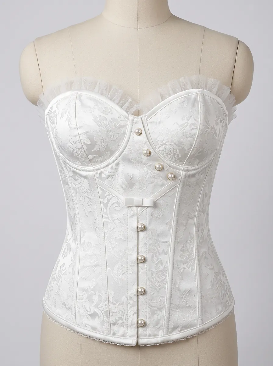 Floral Jacquard Ruffle-Trim Button-Front Women's Corset Top