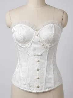 Floral Jacquard Ruffle-Trim Button-Front Women's Corset Top