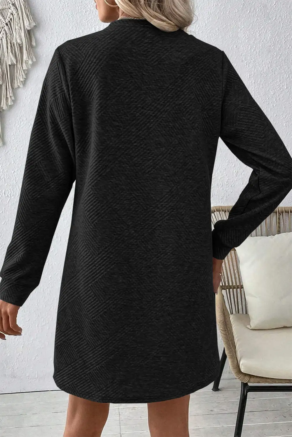 Textured Long Sleeve Shift Mini Dress