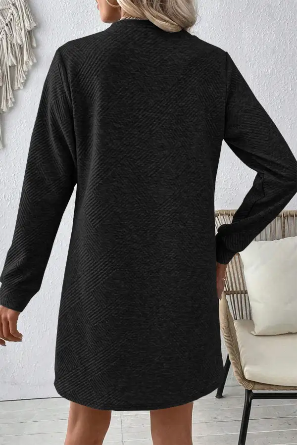 Textured Long Sleeve Shift Mini Dress