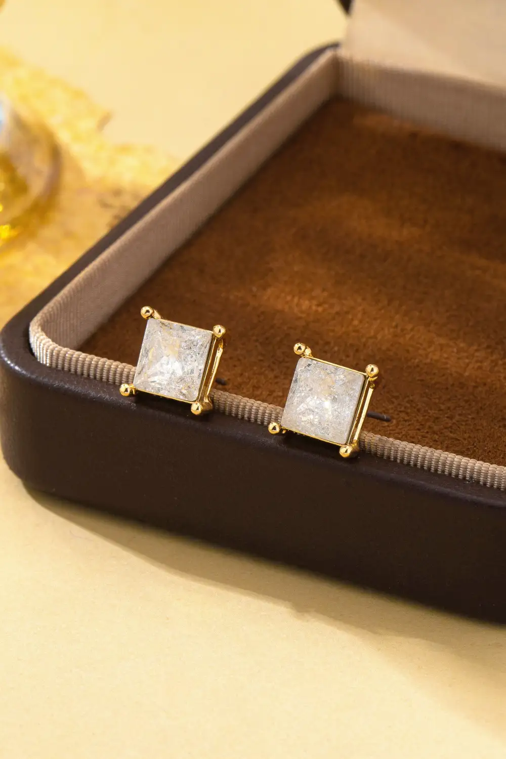 Square Cut Glitter Stone Stud