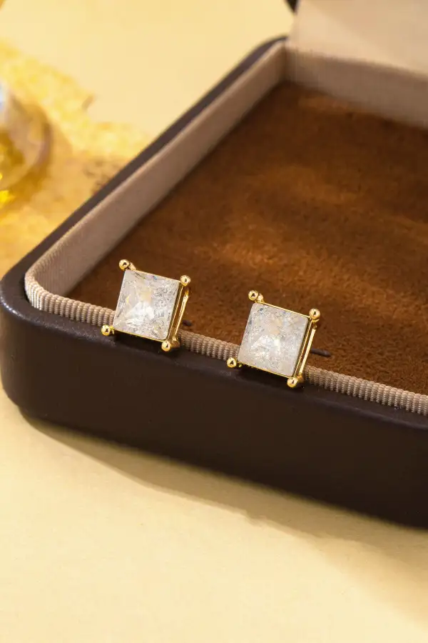 Square Cut Glitter Stone Stud