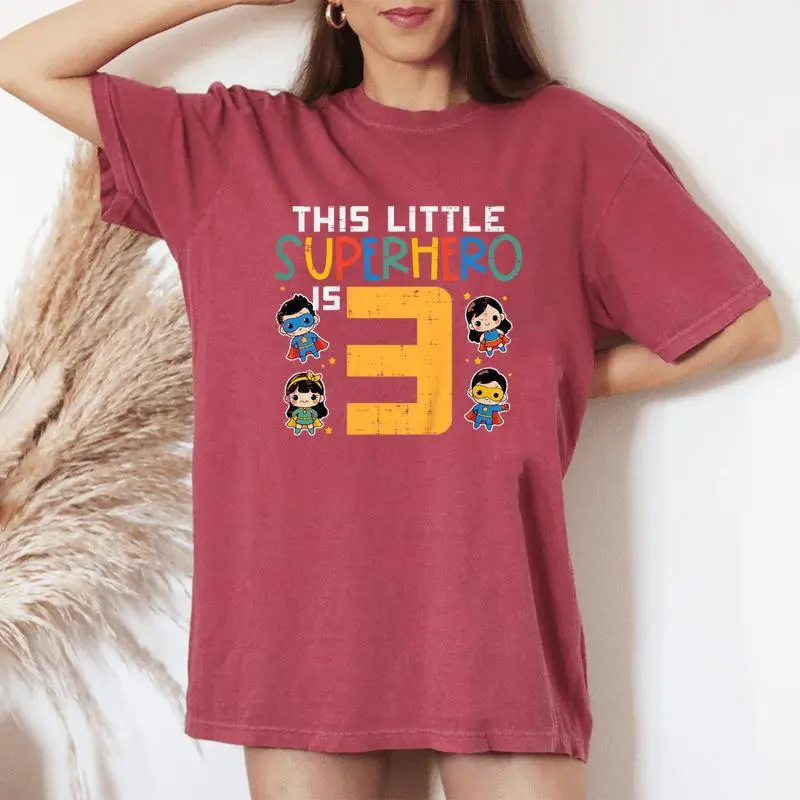 This Little Superhero Is 3 3Rd Birthday Hero Bday Boys Girls Women's Oversized Comfort T-Shirt