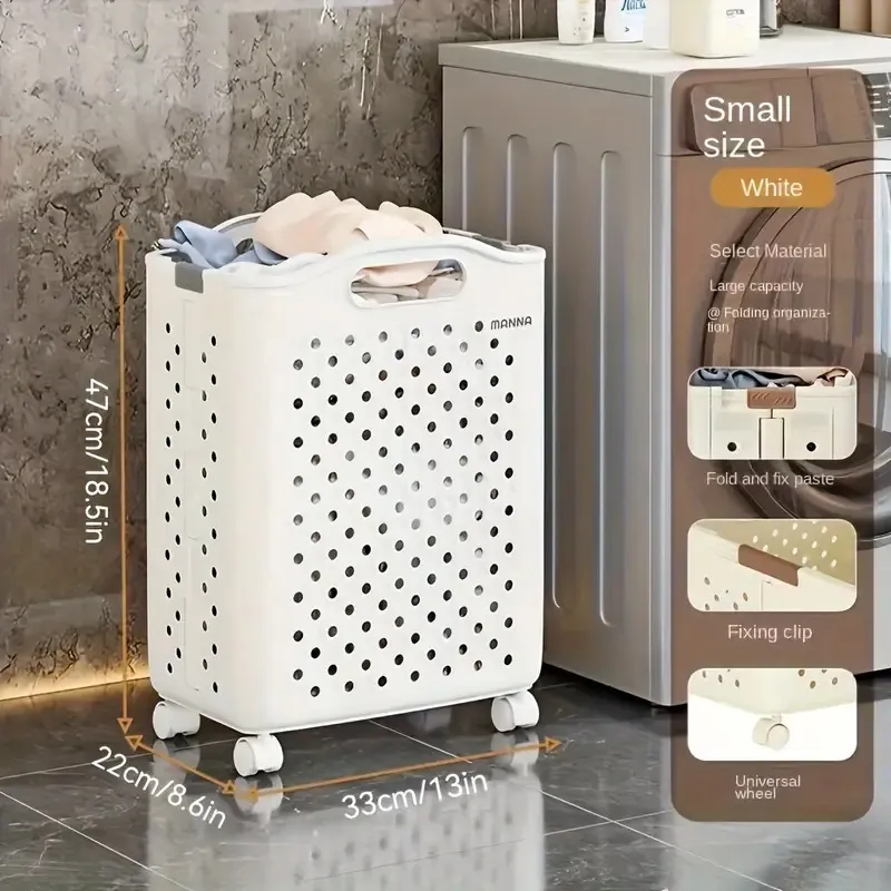 Large Plastic Wheeled Foldable Laundry Basket