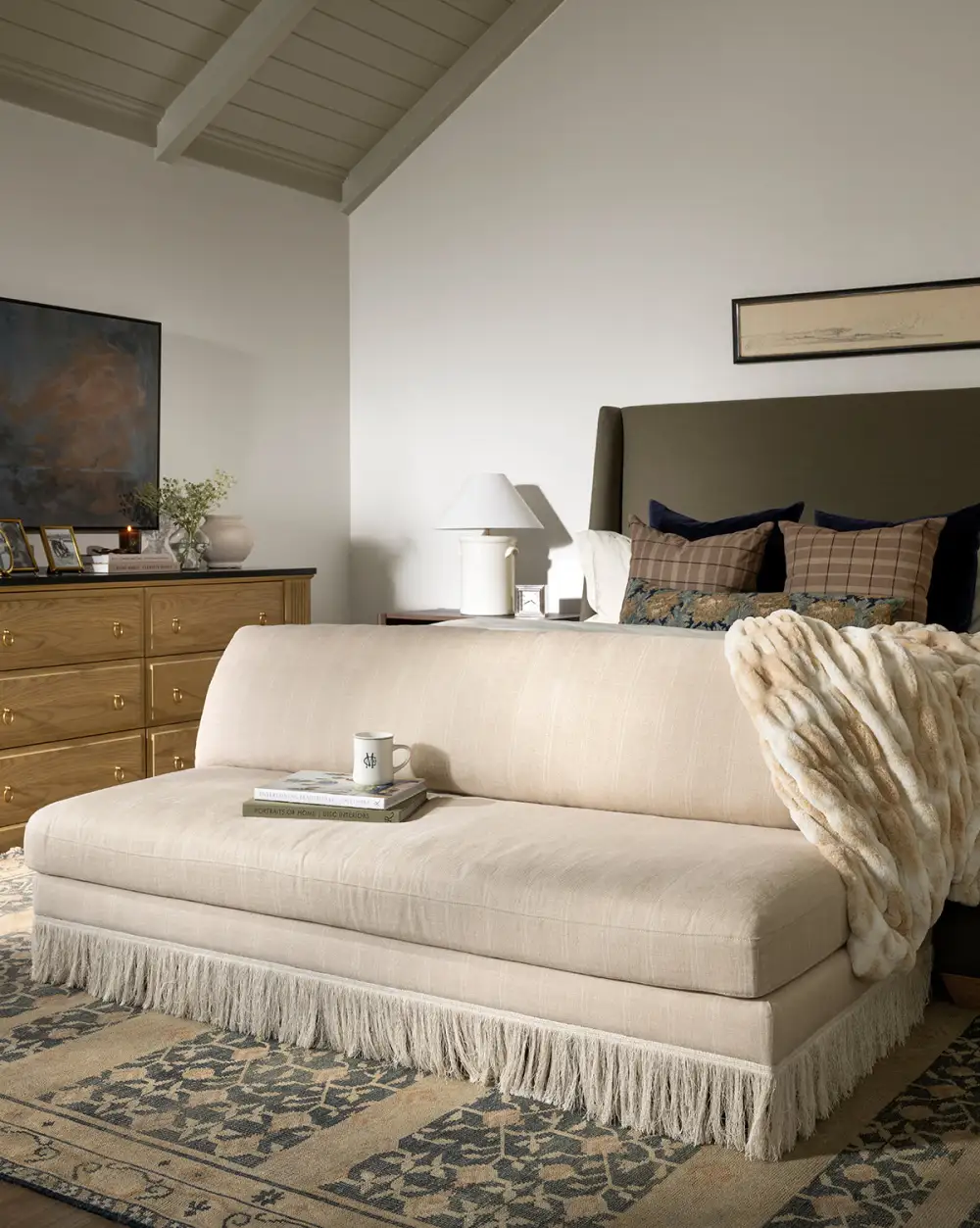 Upholstered Linen Settee