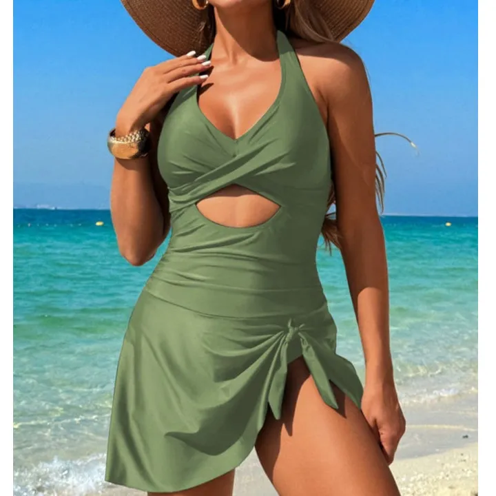 Women's Cutout Halter Printed One-Piece Swimsuit