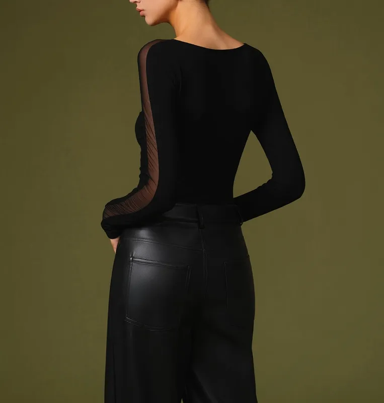 Spring Stylish Mesh Sleeve T-Shirt