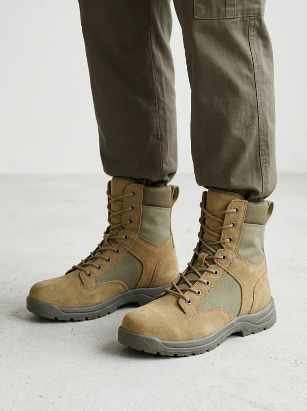 Unisex Tactical Military Suede Canvas Print Work Boots