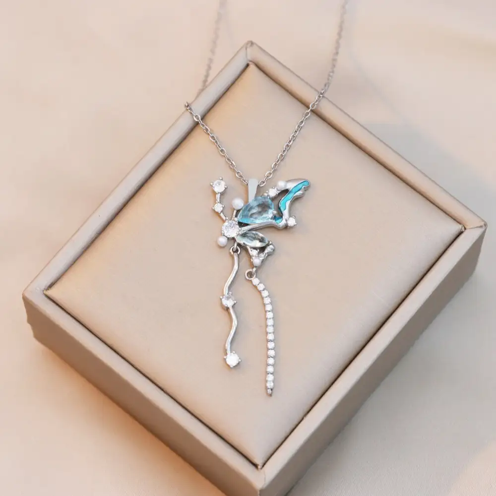 Stainless Steel Rhinestone Butterfly Fashion Necklace