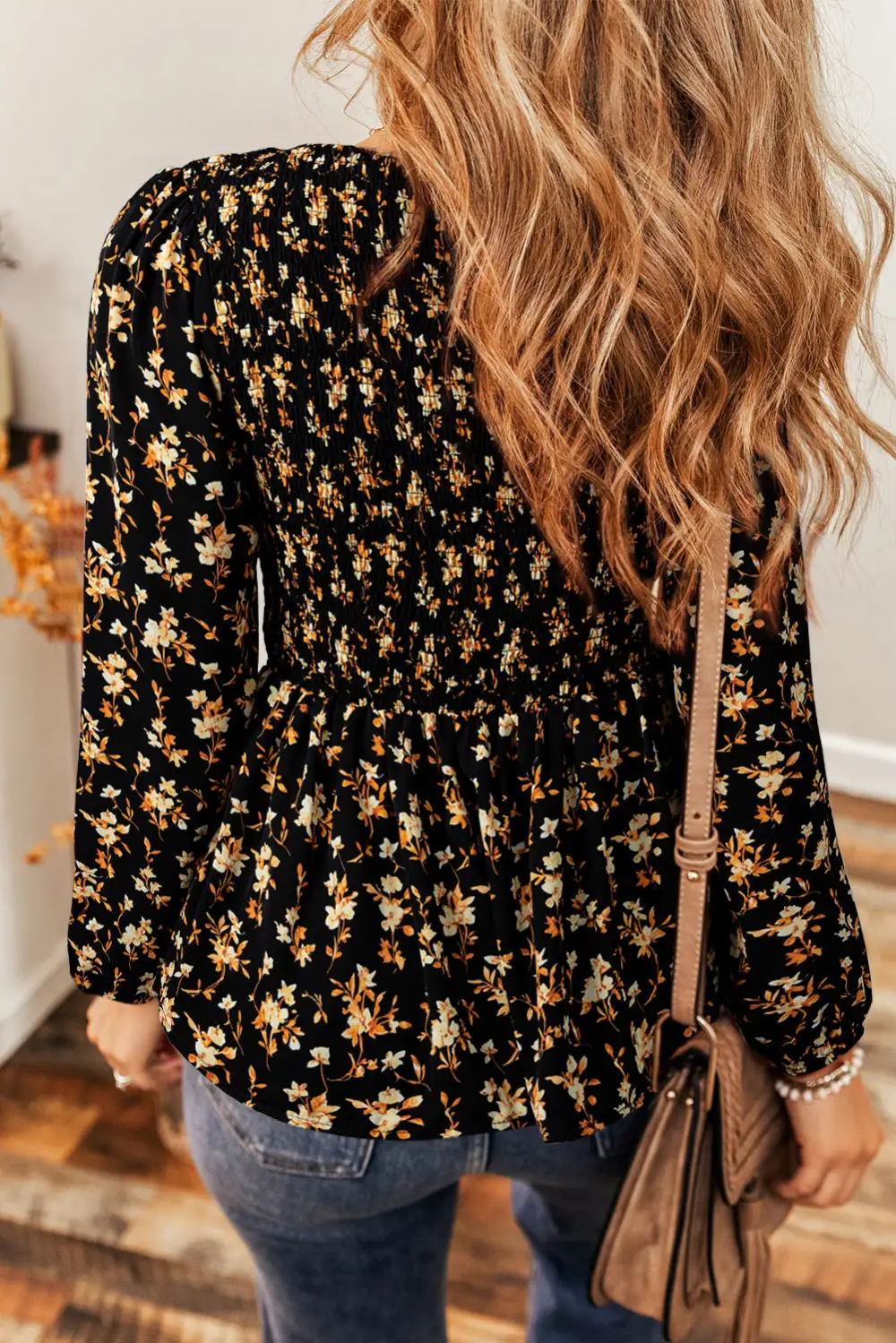 Softly Styled Floral Ruffled Smocked Blouse