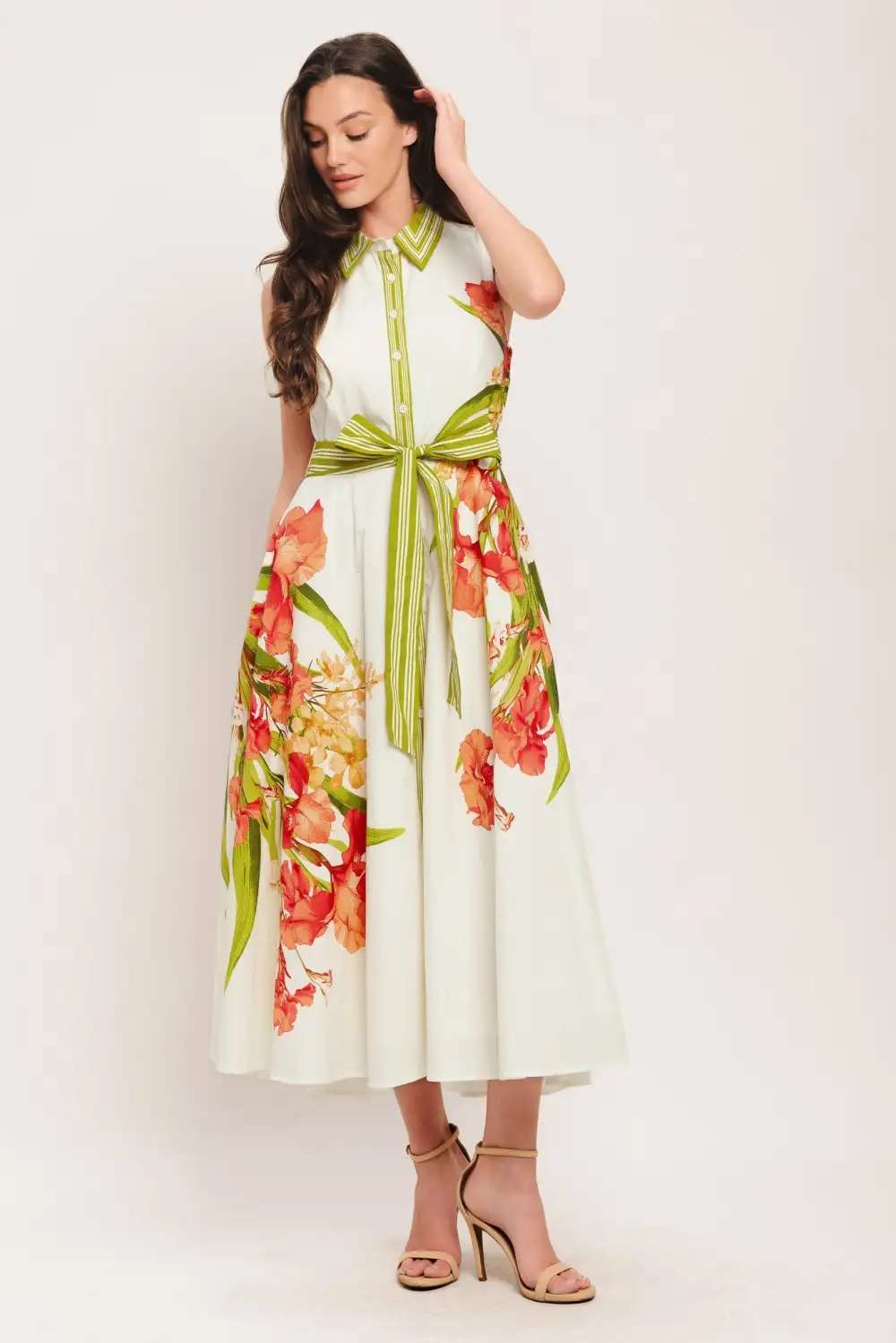 Modern Sleeveless Cotton Printed Midi Dress