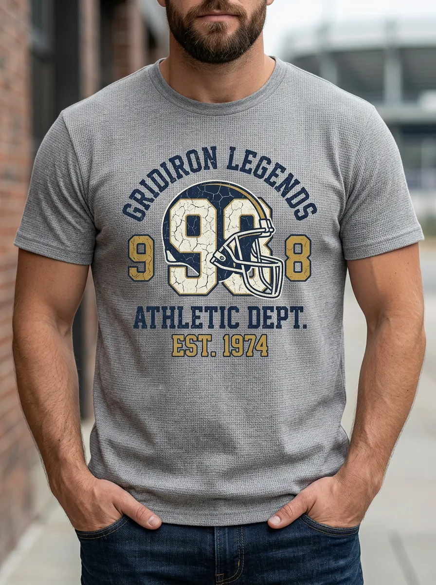 Men's Contemporary Helmet Football Gridiron Crew Neck Graphic T-Shirt