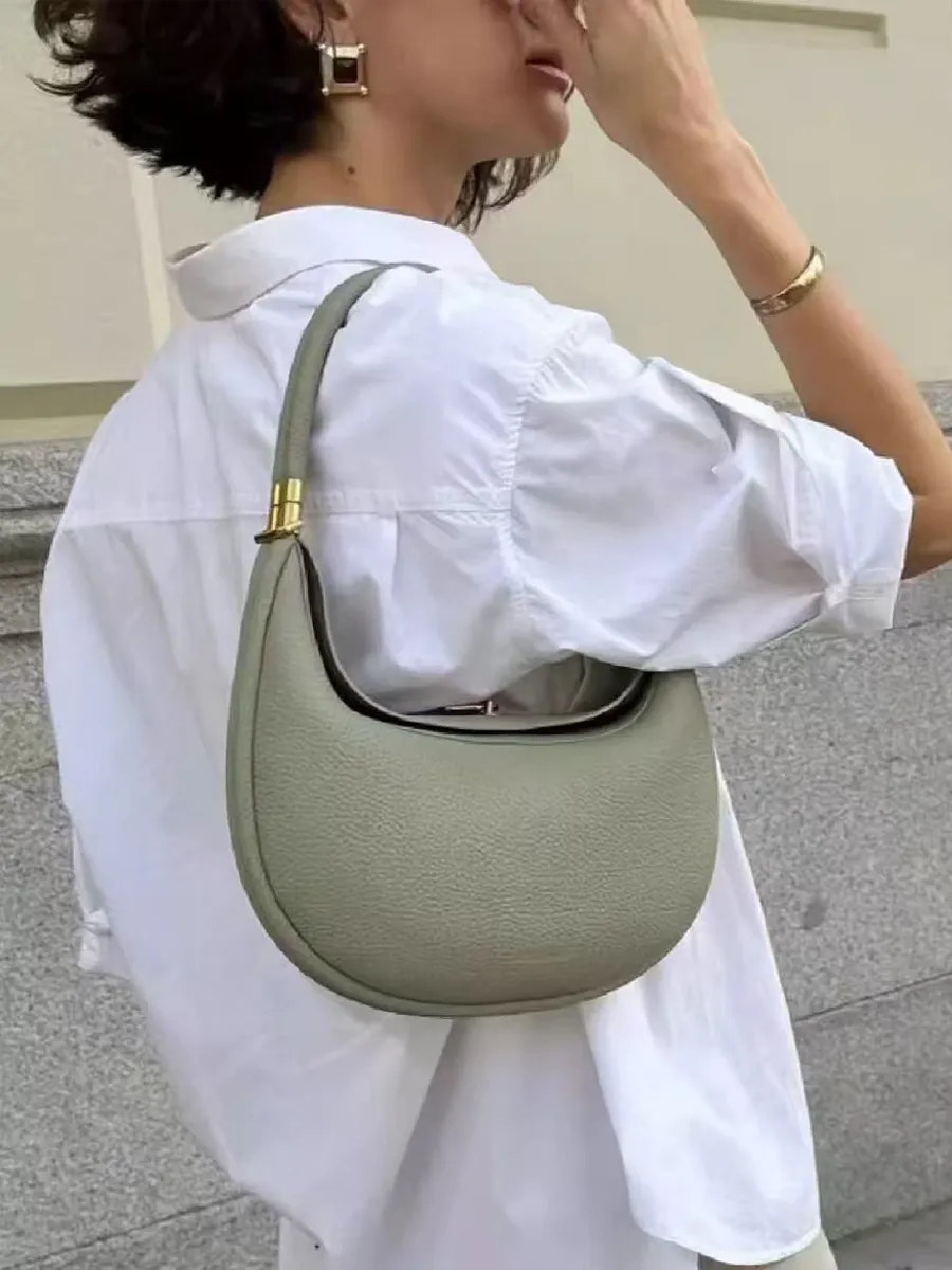Jade Crescent Leather Shoulder Bag