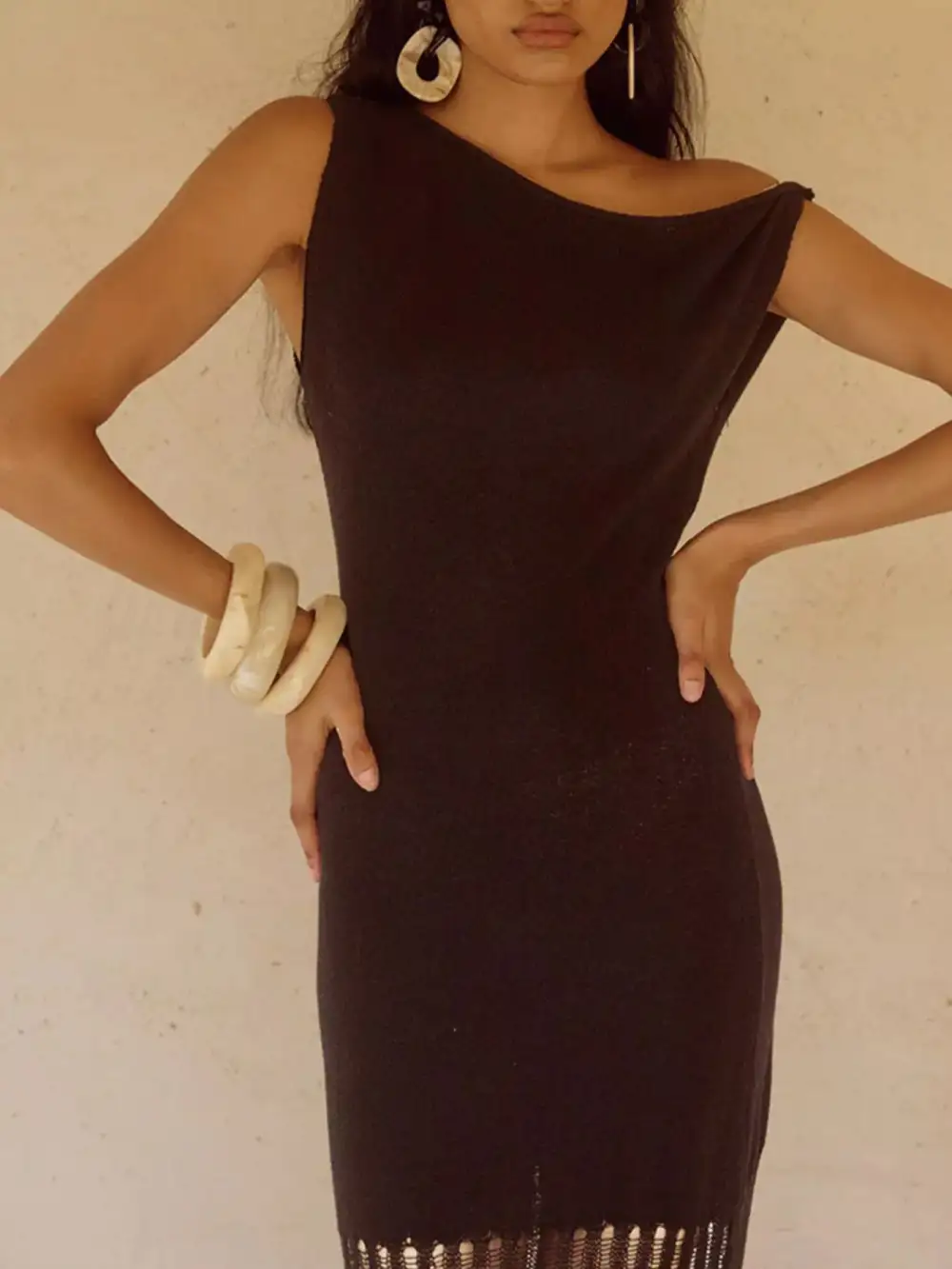 One Shoulder Fringe Maxi Dress