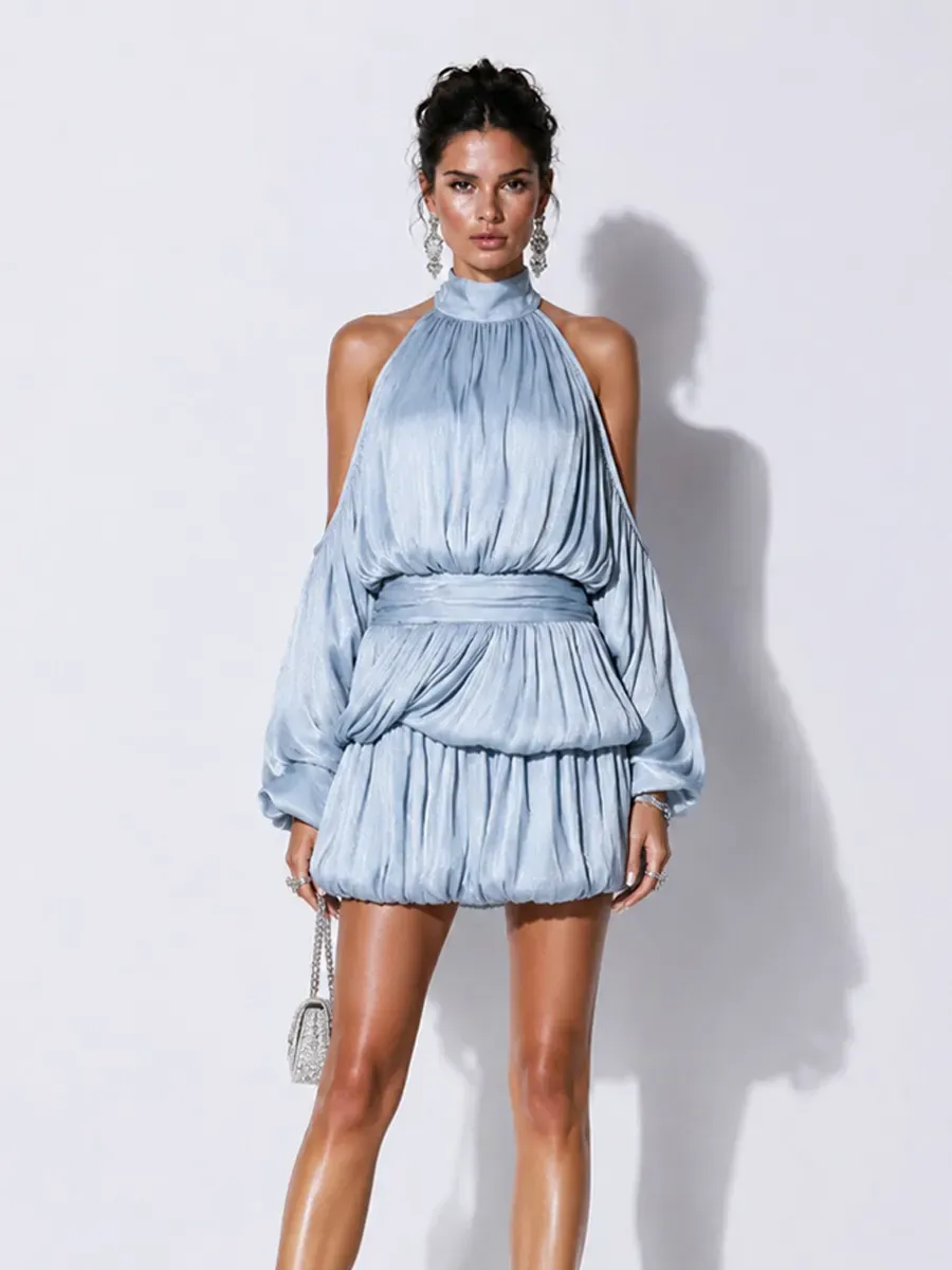 Harper Ruched Off-Shoulder Halter Mini Dress