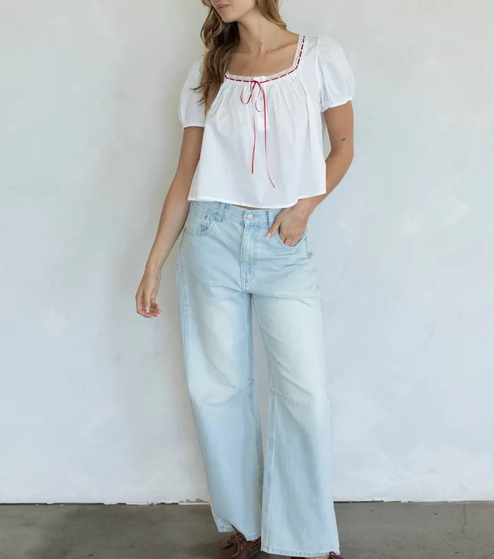 White Cotton Blend Relaxed Blouse