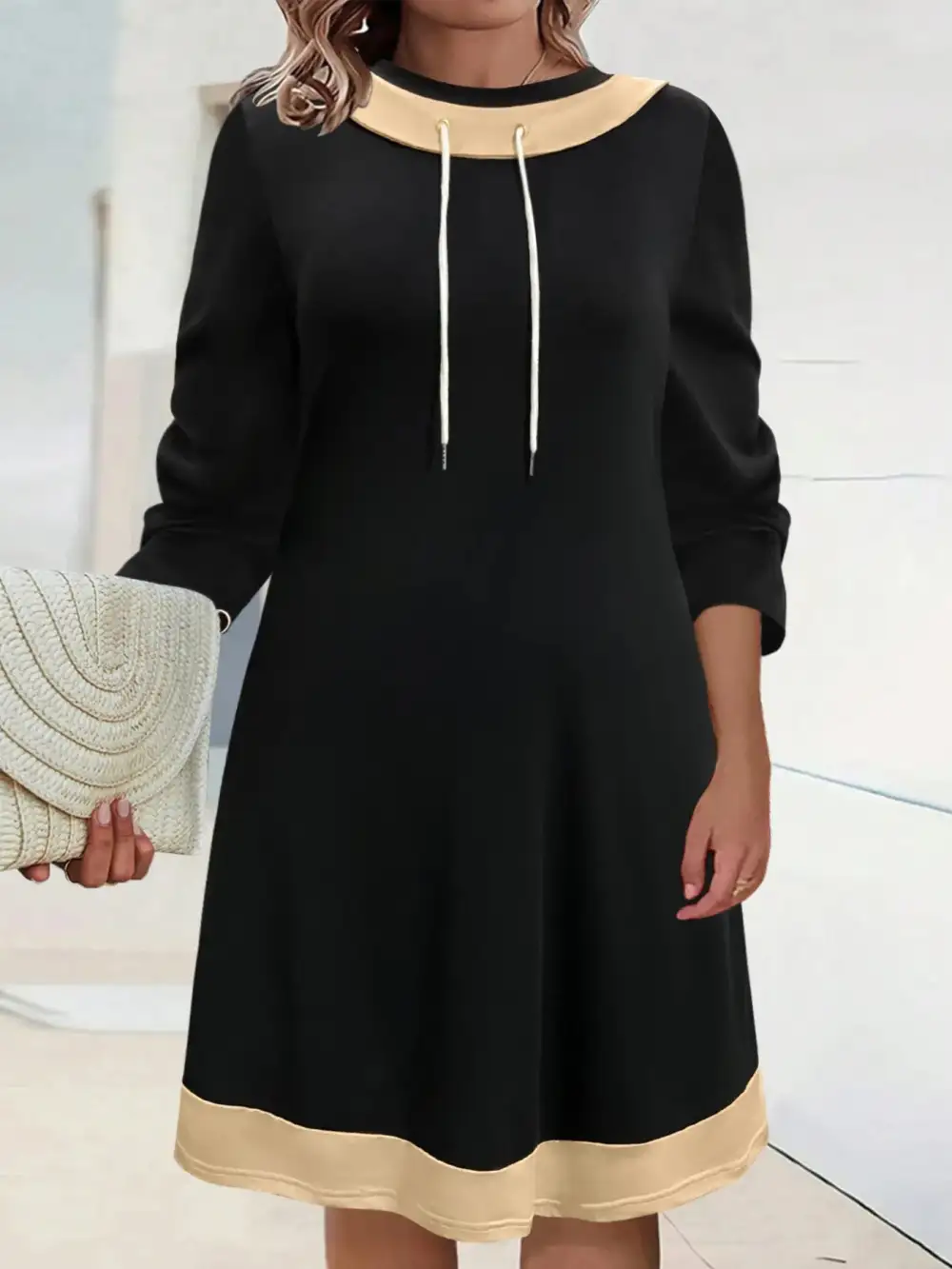 Balanced Detail Drawstring Long Sleeve Mini Dress