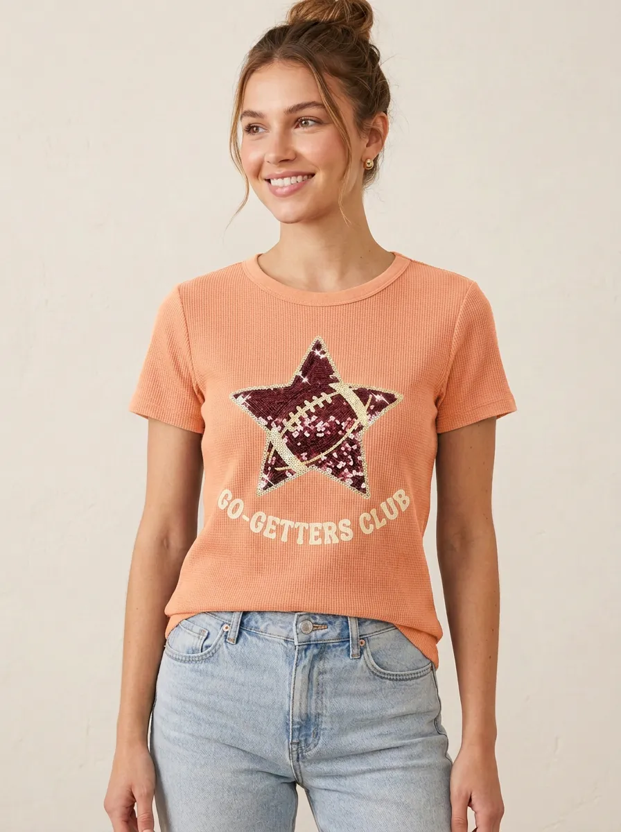 Women's Football Ball Star Crew Neck Graphic T-Shirt
