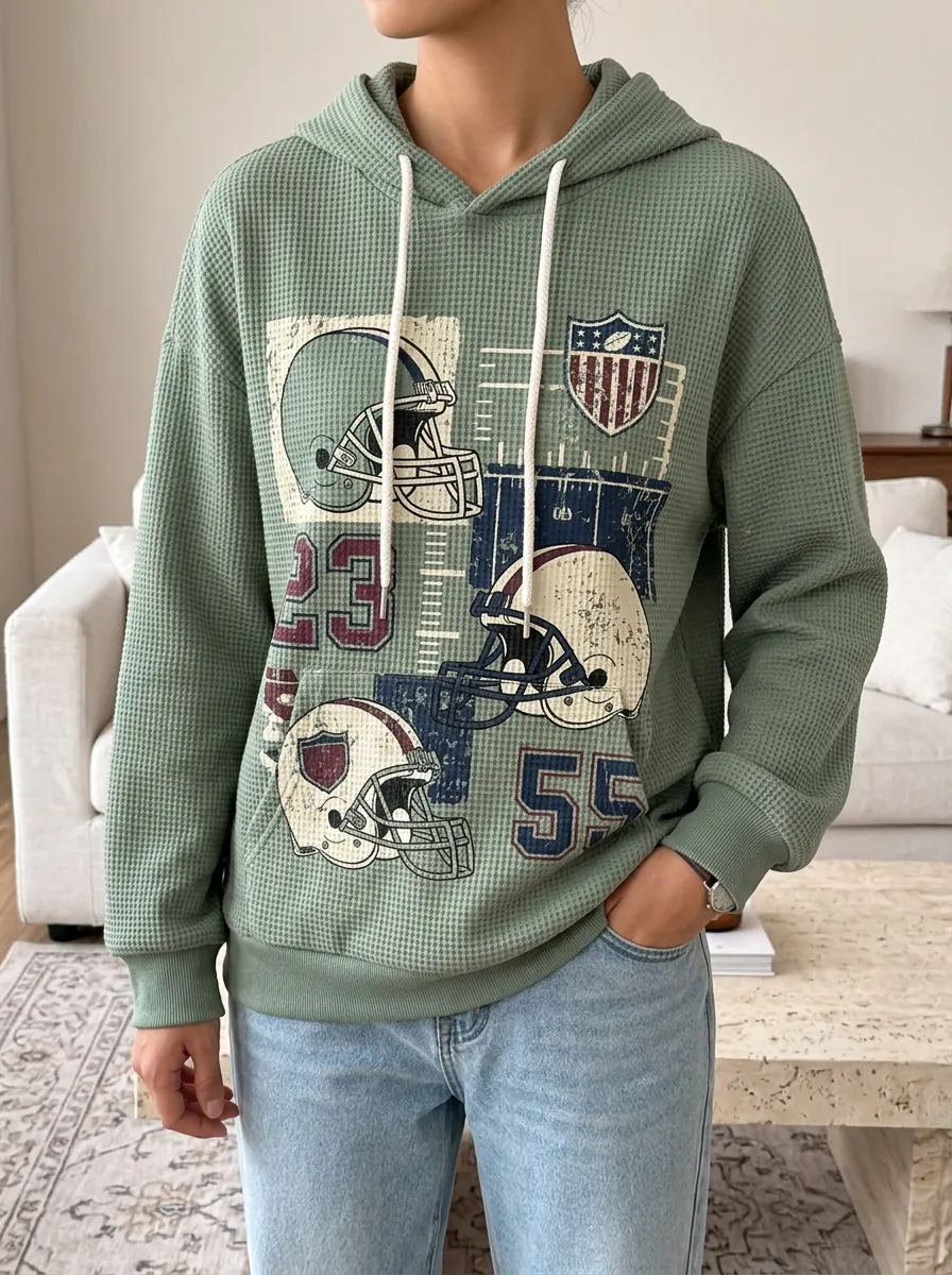 Unisex American Football Lover Helmet Printed Waffle Hoodie
