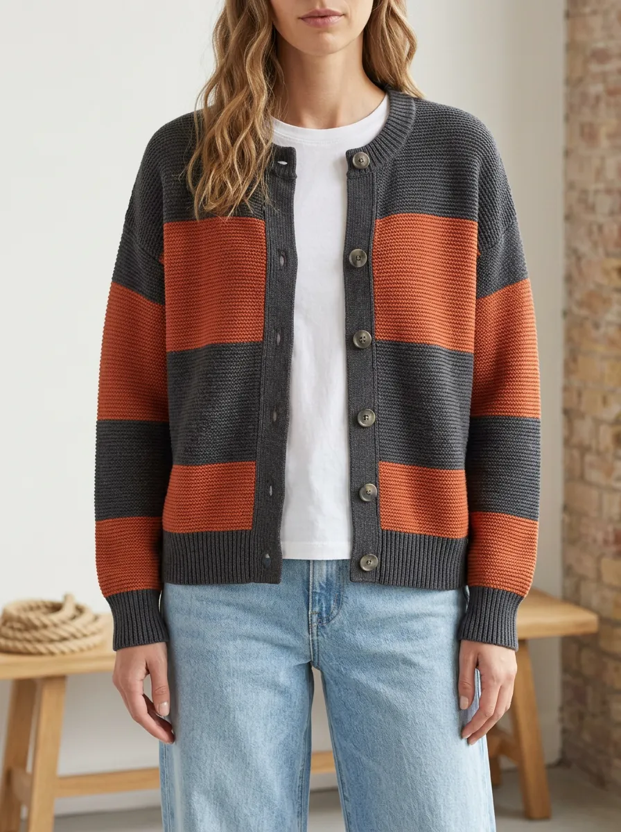 Easy Layer Rugby Striped Knit Cardigan
