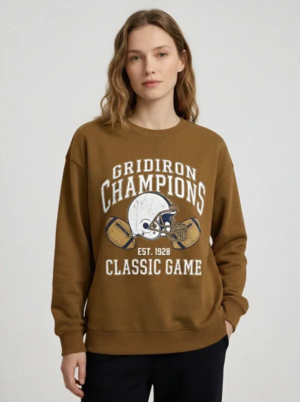 Women's Football Fan Gridiron Champions Helmet Printed Sweatshirt