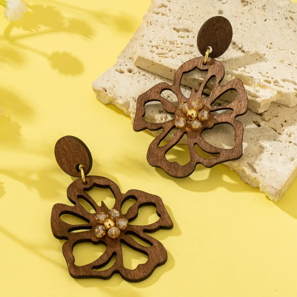 Wooden Floral Drop arrings