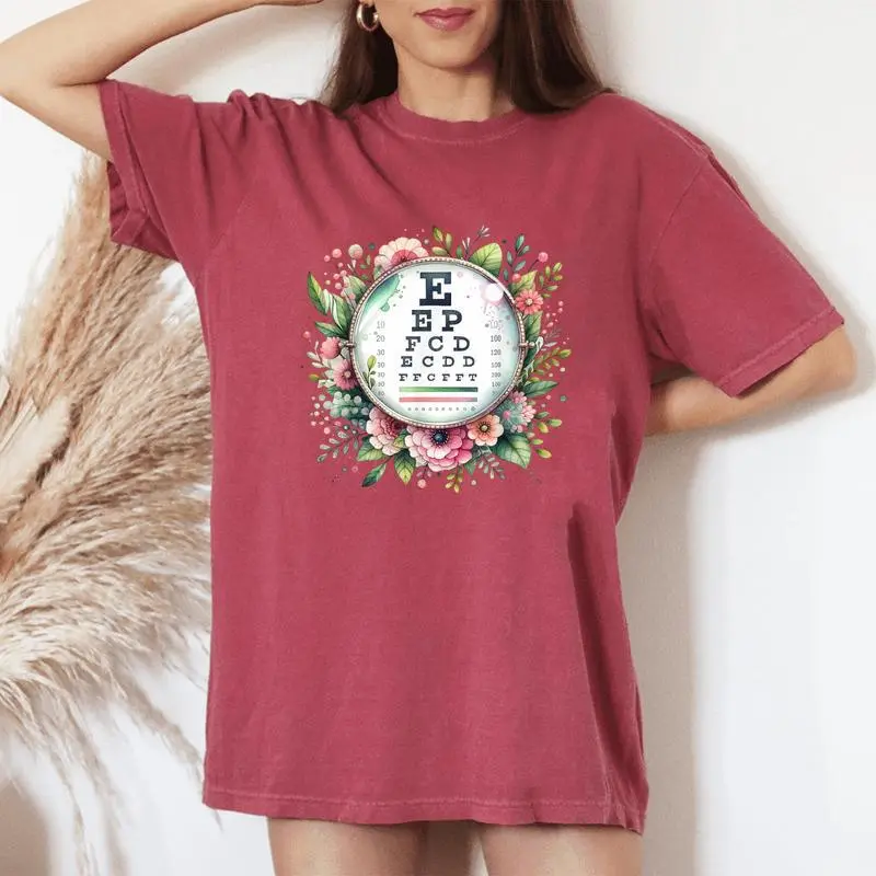 Floral Eye Chart Optometry Sight Squad Eye Dr Optician Staff Women's Oversized Comfort T-Shirt