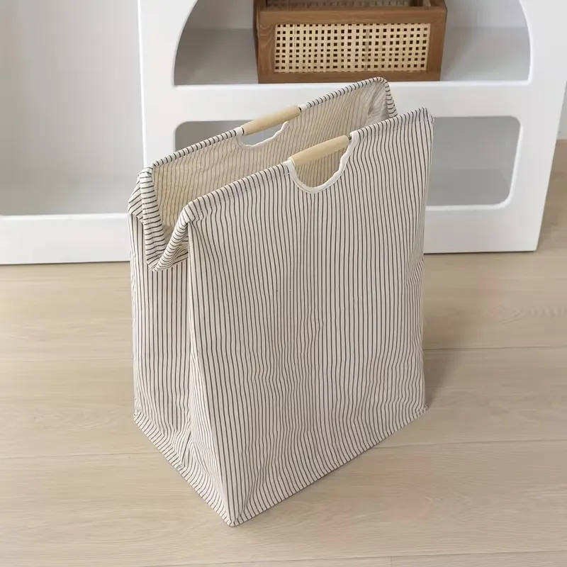 Foldable Striped Fabric Laundry Hamper