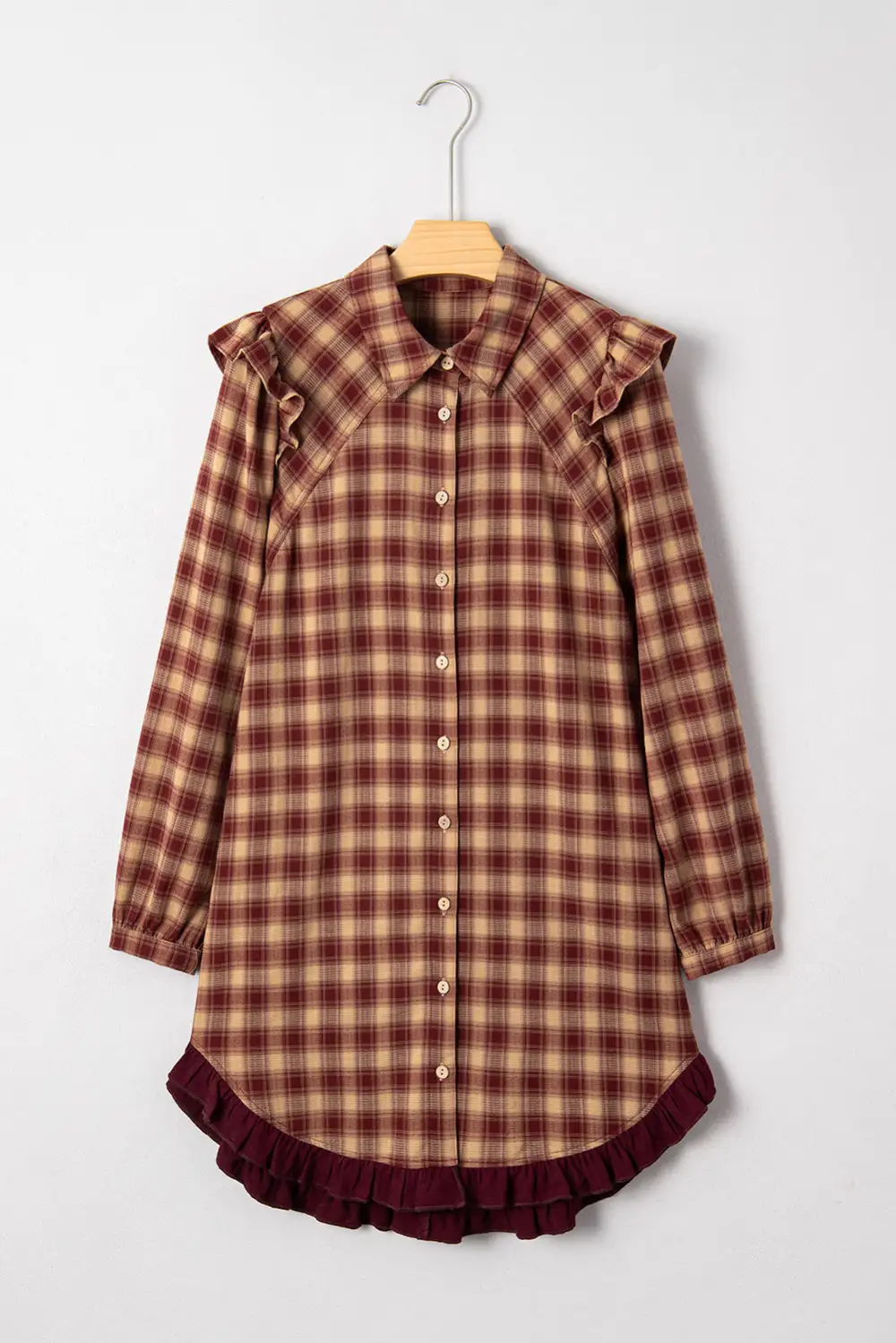 Gathered Detail Plaid Patchwork Ruffle Mini Dress