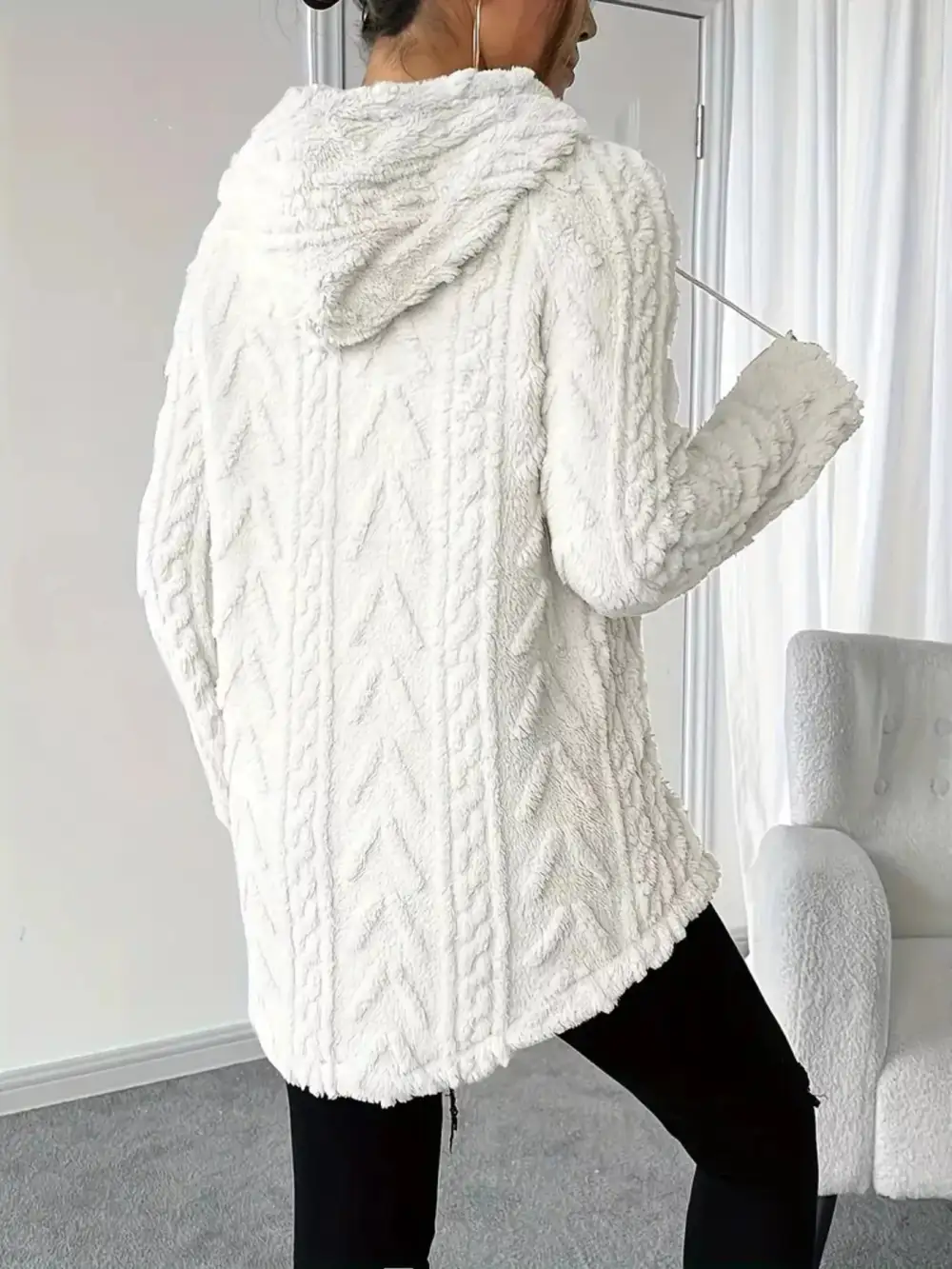 Drawstring Textured Fleece Hoodie