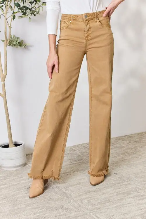 Fringe Hem Wide Leg Denim Jeans