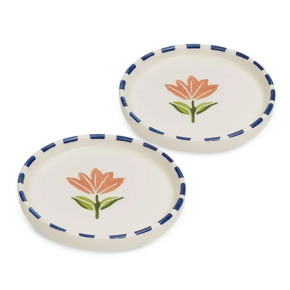 Indigo White Painted Coaster Pair