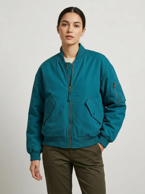 Women's Minimalist Khaki Solid Bomber Jacket