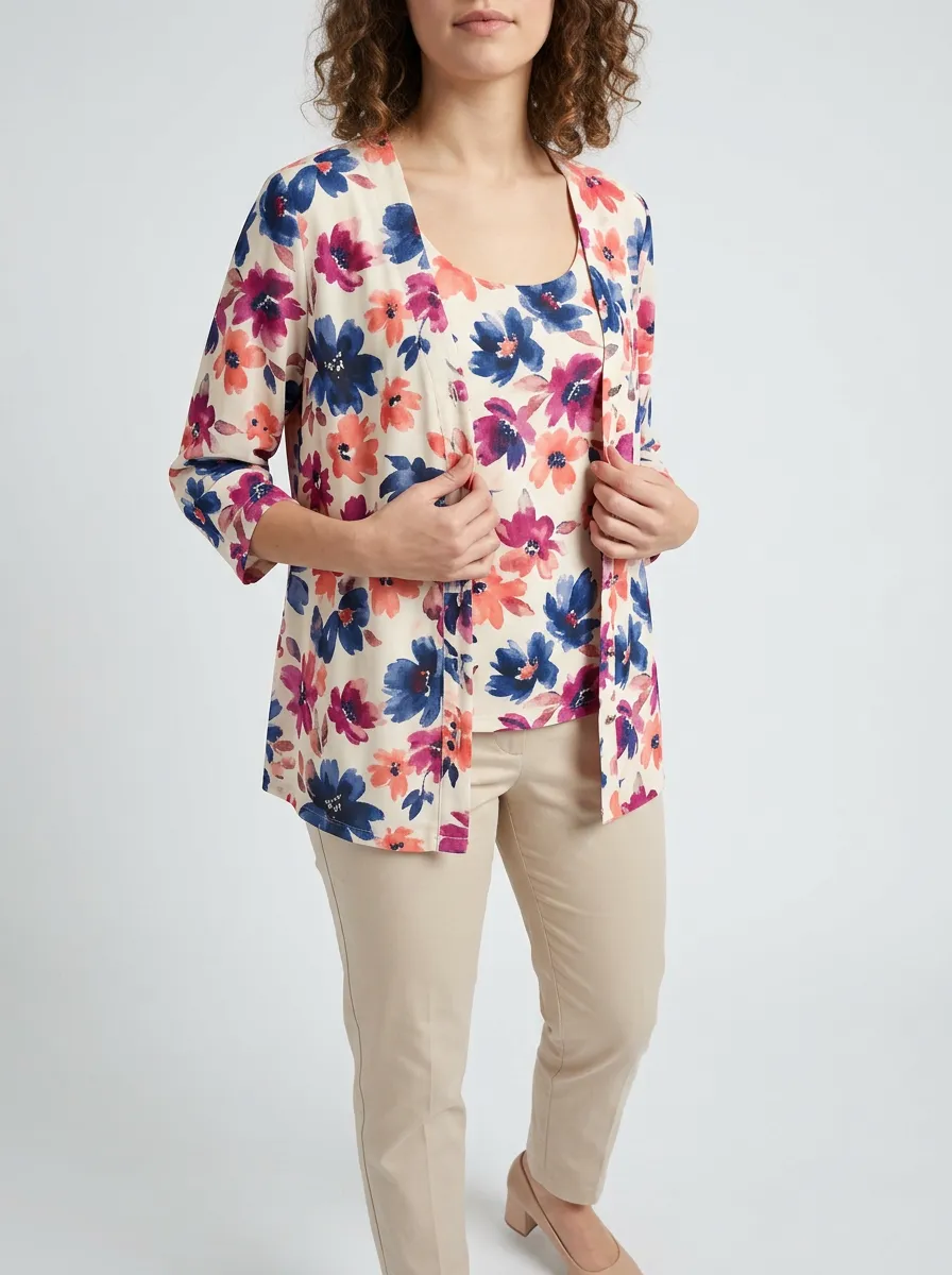 Women's Artistic Watercolor Top Twinset