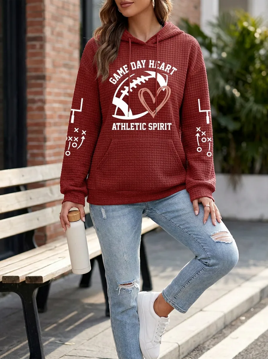 Women's Football Game Day Heart Athletic Spirit Printed Hoodie
