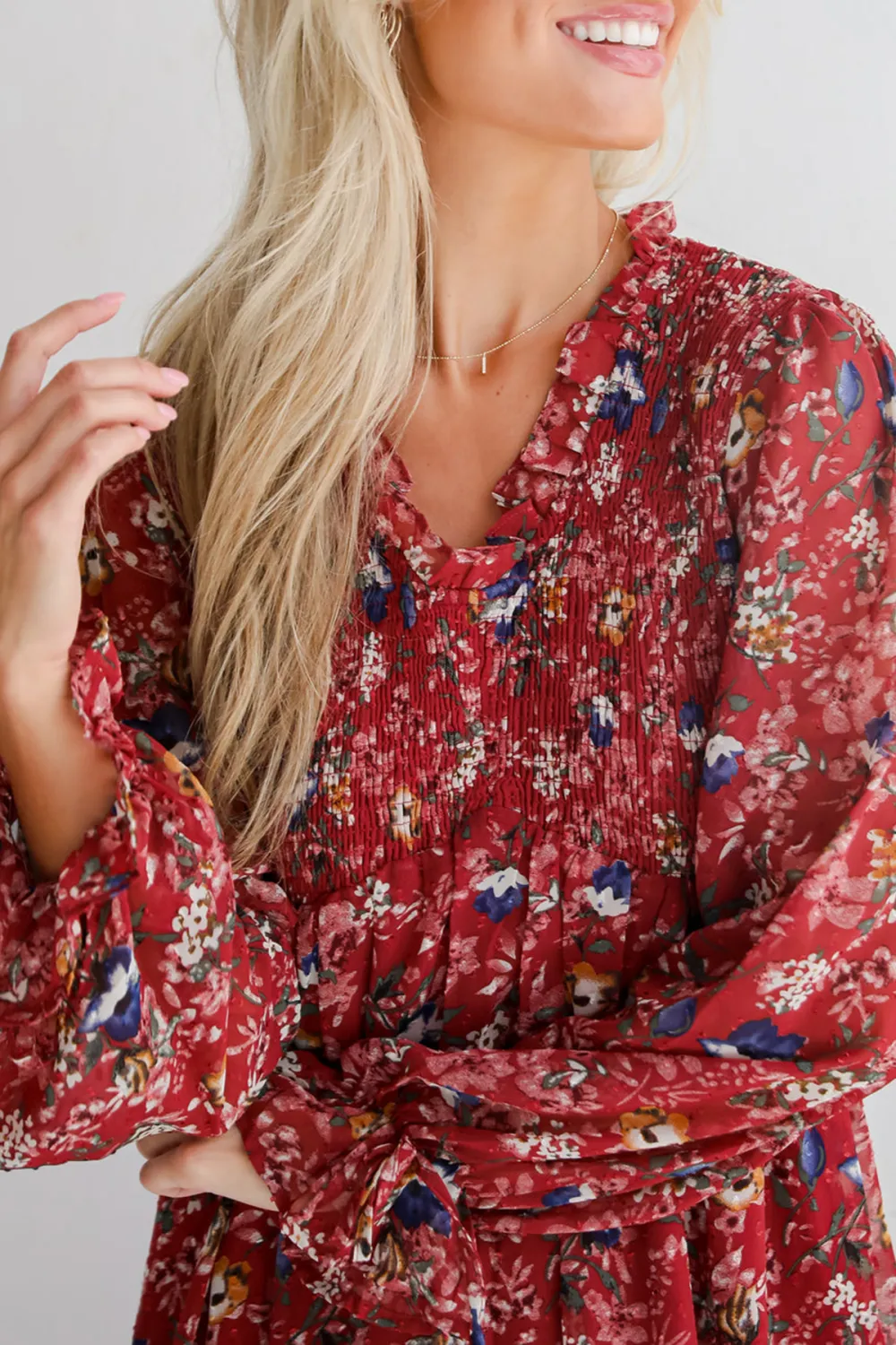 Burgundy Floral Mini Dress